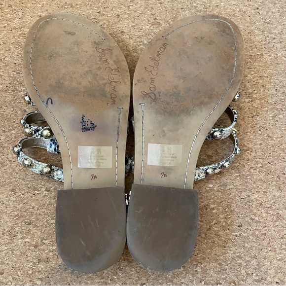 Sam Edelman Beige Leather Snake Print Heeled Slides Sandals Women’s size 7.5 EUC - Picture 10 of 11